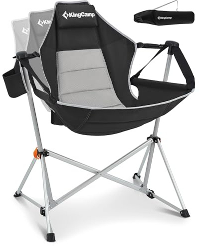 KingCamp Hängematte, Campingstuhl, schwingend, tragbar, zusammenklappbar, Campingstuhl für Erwachsene, max. 199,6 kg, strapazierfähig, faltbar, übergroße Wippe mit Rahmen aus Aluminiumlegierung