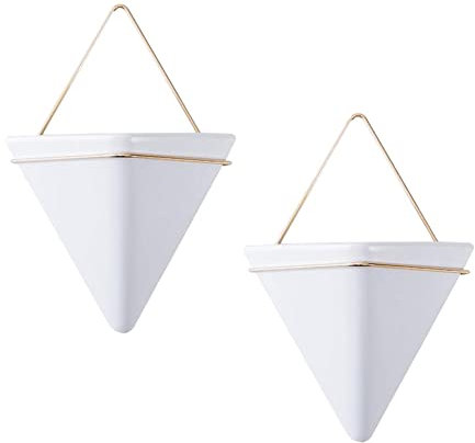 Hilai Wandvasen,Blumenampel, Pflanzenbügel, Hängende Pflanzgefäße, Wandpflanzer Dreieck Keramik Geometrische Wandpflanzer Sukkulente Pflanze Topf Container Dekoration 2 stücke Klein 10cm