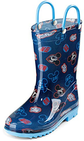 Disney Mickey Mouse - Stivali da pioggia impermeabili in PVC con manici, per bambini piccoli e piccoli, Blu navy, 25 EU
