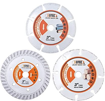 BGTEC Lama da taglio diamantata, 3 pezzi 75MM x 10MM Lama per sega circolare per albero per legno, metallo, cemento