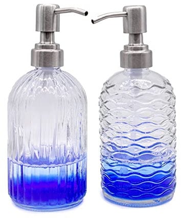 NetroxHome® Doppelpack Glas Seifenspender mit Edelstahlpumpe für Küche und Bad | 450ml nachfüllbar Dickes Glas und transparent | für Geschirrspülmittel, Shampoo, Seife
