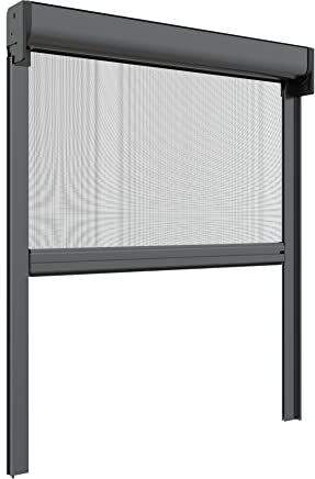 Zanzanet Zanzariera Motorizzata con pannello solare verticale a rullo 65 mm con telecomando per finestre su misura personalizzabile con profilo robusto e resistente in alluminio 120x210 cm