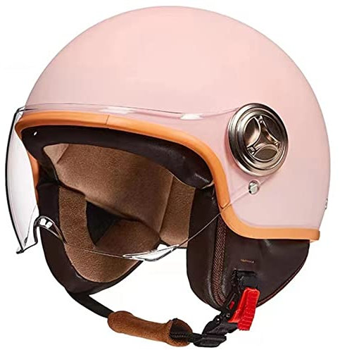 Erwachsener Retro 3/4 offener Motorradhelm für Männer Wome Vintage Cruiser Scooter Moped Motorradhalbhelm mit Visier DOT/ECE-geprüft,Rosa,One Size