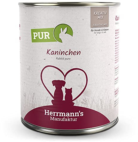 Herrmann's - Kreativ-Mix Kaninchen | Reinfleisch - 6 x 800g - Nassfutter - Für Hund & Katze