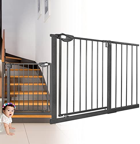 JOIEYOU Treppenschutzgitter ohne Bohren, 105-115 cm Türschutzgitter Treppengitter für Kinder und Haustiere, Einhändiges Öffnen, Schwarz