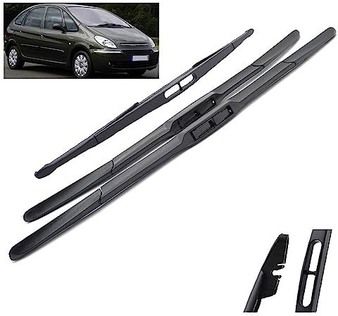 Juego de escobillas limpiaparabrisas delanteras y traseras compatible con Citroen Xsara Picasso 1998-2005 parabrisas ventana 26+26+16