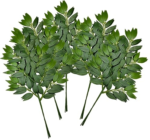 FUNORNAM 18 Stück italienische Ruskusgrünstiele, künstliche Seidenblätter, Girlande, Reben, zum Aufhängen, Spray für Heimwerker, Hochzeitsbogen, Blumenstrauß, Füller, Tischdekoration, Heimdekoration