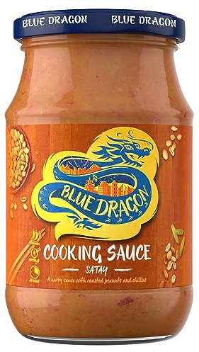 Blue Dragon - Salsa Oriental Indonésica, Salsa Satay Cremosa, base de Cacahuetes Tostados, Cebolla y Chiles Rojos - 385g