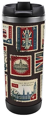 Set of Stamps with The Union Jack Stainless Steel Insulated Tumbler Reuseable Travel Mug with Lid for Home Office Style
