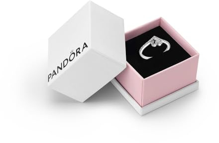 PANDORA Timeless Women's Sterling Silver Sparkling Wishbone Heart Ring, Size 56, With Gift Box