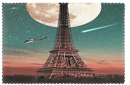 Tischsets Set mit 6 Vollmond Paris Eiffelturm Tischsets für Esstisch 30,5 x 45,7 cm hitzebeständige Tischsets rutschfeste Tischsets für Zuhause Küche Hochzeiten Urlaub Party Dekor