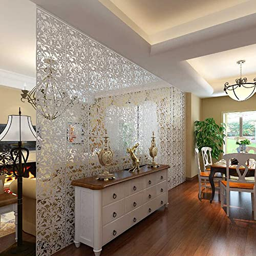 Hängender Raum-Teiler 12pcs hohlen Raumteiler Bildschirm hängenden Panel Vorhang Partitionen DIY Kunst Dekor für Raum/Hotel-Dekoration, Dekorative Wandaufkleber 40 x 40 (weiß)