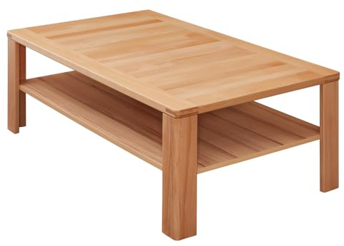 Lomadox Wohnzimmer Wohnzimmermöbel Tisch Couchtisch, 1 Ablageboden, Gestell Kernbuche massiv