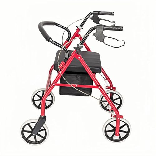 Hoher Steh-Rollator Mit 8-Zoll-Geländerädern – Höhenverstellbar Und Hochklappbarer, Gepolsterter Sitz, Faltbarer Rollator Zum Stehen Für Senioren, Ideale Mobilitätshilfe Für Outdoor-Abenteuer (Rot)