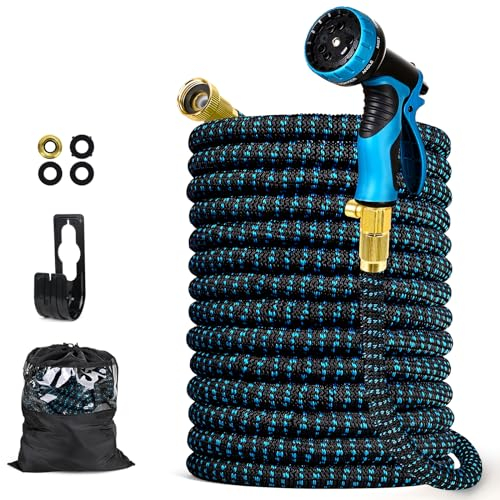 Expandable Garden Hose, 100FT Hose Pipe with Alloy Connectors and 8-Model Nozzle, Flexible, Lightweight, and Kink-Resistant Garden Hose for Gardening, Car Washing