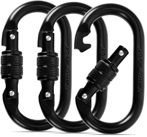 Dadabig 25KN Karabiner Klettern, 3 Stück Karabinerhaken Klettern Groß Kletterkarabiner Clips für Hängematten Bergsteigen Wandern(Schwarz)