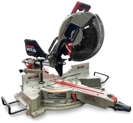 LUMBER JACK Professional 12 Inch Double Bevel Compound Sliding Mitre Saw with LED Shadow Light 240V 2400rpm Includes 60T Blade
