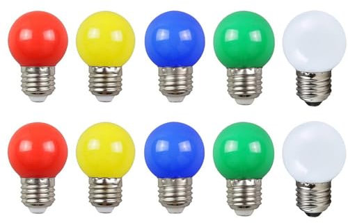 Aiwerttes E27 LED Glühbirne,farbige Glühbirne 2W G45 LED Golf Ball Glühbirne,20W Glühlampe Äquivalent,AC220-240V,Edison Schraube Glühbirne,nicht dimmbar,10 stücks(Rot Gelb Grün Blau Warmweiß)