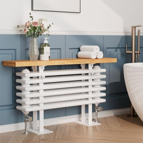 EMKE Radiateur eau chaude,avec tablette de rangement，85x48cm,radiateur chauffage central eau,tube rond,Montage mural horizontal design, Blanc
