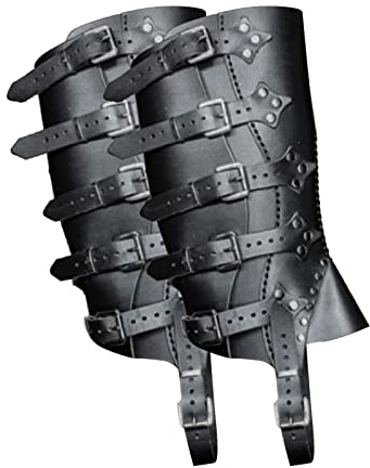 Luckxing Beinschutz Gamaschen, 1 Paar Mittelalter Gamaschen Stiefelstulpen, Mittelalter Gamaschen Stiefelstulpen Mittelalterliche Retro Leder Beinschützer Punk PU Leder Steampunk Leggings Überschuh