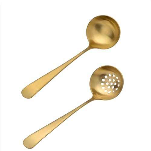 Juego De Cucharón De Sopa Juego creativo de cuchara con fugas for sopa y cazo, juego de cuchara con mango corto for el hogar