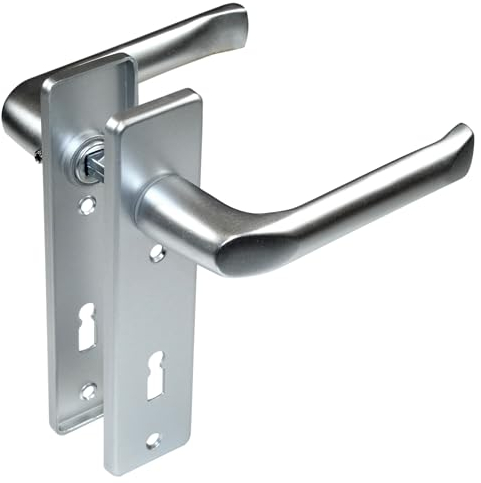 SN-TEC Standard Schild Türbeschlag für Zimmertüren, Innentüren, Badezimmertüren, Eingangstüren, Aluminium F1, für Türstärke 20-47 mm (BB Buntbartschlüssel, Kurzschild 165mm x 40mm)