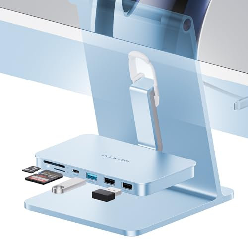 PULWTOP USB C Hub für iMac M1/M3/M4, iMac Zubehör für iMac 2021/2023/2024, iMac USB Hub mit USB A/C 10 Gbit/s, SD/TF für iMac 24 Zoll und Studio Display 27 Zoll, iMac Hub Blau (ohne SSD-Gehäuse)