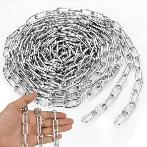 MUXHEL 33Ft x 1/8'' Chain for Hanging, Galvanized Steel Decorative Chain Links, Light Duty Metal Chain for Hanging Plants, Bird Feeders, Light Fixtures, Chandeliers and DIY Projects, Silver