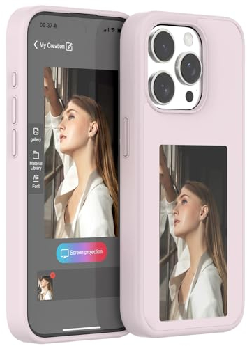 symboly für iPhone 15 Pro Max Handyhülle mit Display, NFC Eternal Ink Handyhülle E Ink Hülle mit Anzeige, DIY Anpassbare Bilder, 3,5 Zoll Bild auf Handyhülle Anzeigen(Rosa, iPhone 15 Pro Max)