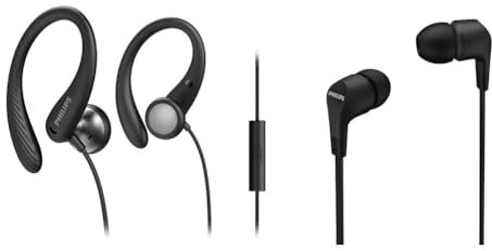 Philips Cuffie con Filo per Fitness e Sport/Microfono, IPX2 Resistenti al Sudore & Cuffie con Cavo/Controlli Integrati, Audio Nitido, Bassi Potenti, Tenuta Comoda/Cuffie con Filo