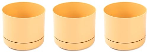 Acan Tradineur - Pack de 3 Macetas con plato integrado - Fabricado en Plástico - Ideales para salones, cocinas, dormitorios, y baños - Ø 10,5 x 9,2 cm - Color Ocre