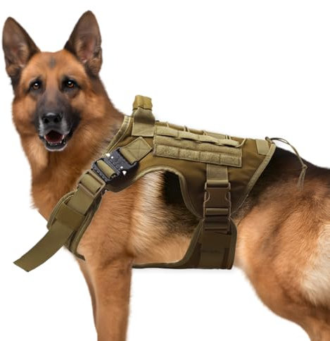 Janety Taktisches Hundegeschirr für große und mittlere Hunde, Anti Zug Hundeweste mit verstellbaren Trägern Metallschnallen, robust und atmungsaktiv, für Training und Outdoor Aktivitäten, Khaki L