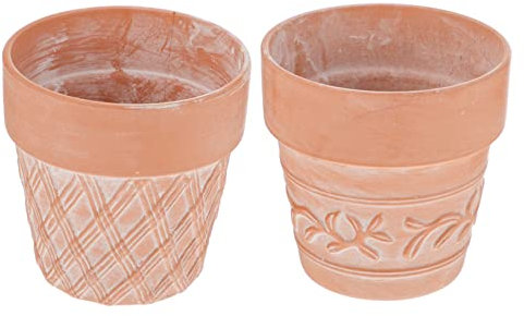 KONTONTY Lot De 2 Jardinières en Terre Cuite Rouge pour Plantes Succulentes, Décoration Intérieure De Bureau, Pot De Fleurs 10 Cm Sculpté pour Cactus, Plantes Épaisses Et Jardin D'intérieur