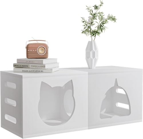 Katzen Kratzbaum, Katzenmöbel, Kratzbaum, Katzenhaus aus Holz, Katzenhaus, Katzenklo-Schrank, Katzentoilette, Katzenschrank, mit Separater Trennwand, mit Kratzbrett für Katzen, 78 x 30 x 29 cm, Weiß