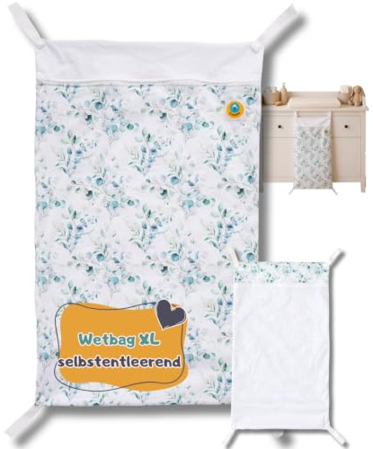 Lumina Wetbag XL, auslaufsicher & geruchsdicht, selbstentleerend 42x76cm | Nassbeutel für Stoffwindeln, Kindergarten & Schwimmsachen – Windel-/Nasstasche mit 2 Reißverschlüssen, waschbar, Eukalyptus
