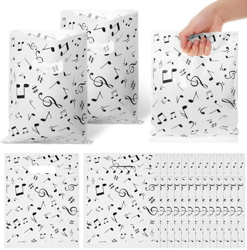 Kolldenn Geschenktüten mit Musiknoten, Musik-Thema, Leckerli-Tüten, Geschenktüten für Musikpartys, Merchandise-Tüten, Einzelhandelstüten, Süßigkeitentüten für Musik, Thema, Geburtstag, Party,
