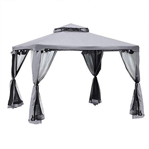 Outsunny Tonnelle de Jardin Barnum pavillon de Jardin 3 x 3 Double Toit avec moustiquaires Amovibles imperméable Gris Clair