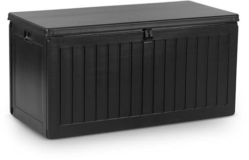Plonos Gartenbox Auflagenbox Aufbewahrungsbox Kapazität 270l Kissenbox Outdoor Sitzbank Wetterfest Abschließbar mit Deckel 109 x 51,5 x 55 cm Schwarz