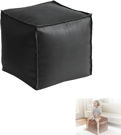 MLordoarf Füllbare Kissentasche, Ungefüllter Pouf, Lederpouf, 16 Zoll Bodenfußstützenkissen-Aufbewahrungslösung, Würfelförmige dekorative Fußstützen-Aufbewahrungstasche