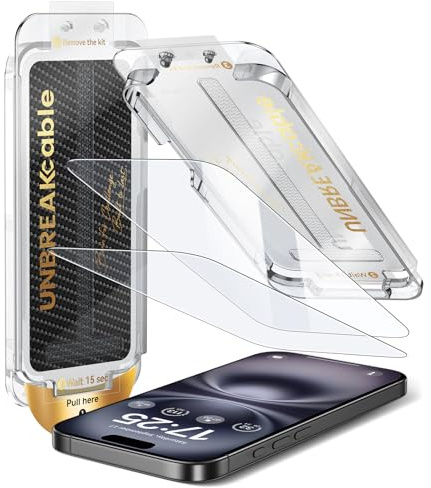 UNBREAKcable 2er Pack Display Schutzfolie für iPhone 16 Plus/15 Plus, Automatische Staubentfernung, 9H Militär-Standard, Blasenfreie Montage, Gehäusekompatibel, HD Klar (6.7 Zoll)