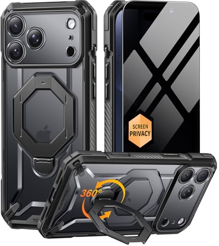 Tongate for iPhone 17 Pro Max Case with 360° Spin Magnetic Stand, Black