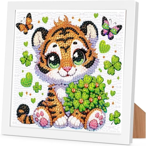Arttoplus Diamond Painting Kinder Junge Mädchen mit Rahmen Tiger 18x18 cm | Diamond Painting Kinder ab 4 5 6 8 10 Jahre Tiger, Tiere 5D Diamant Malerei Set zur Geschenk und Heimdekoration
