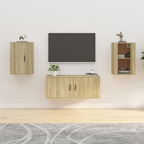Holamys TV-Wandschränke 2er Set, Sonoma-Eiche, 40x34,5x60 cm, schwebend, Holzwerkstoff, Mediaplayer-Aufbewahrung, vielseitige Nutzung