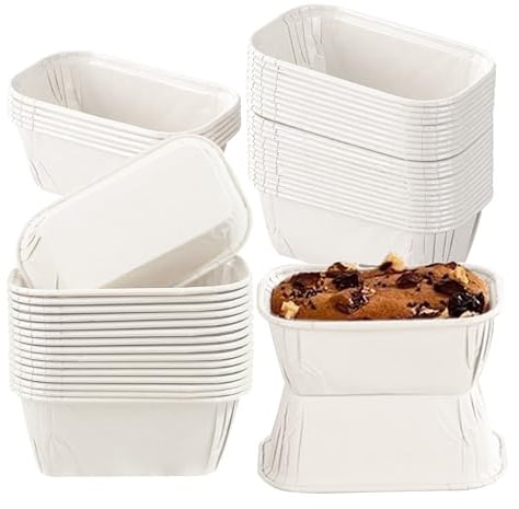 50 Stück Mini Rechteck Kuchenformen, Papierbackform 8×4×4cm, Kleine Backformen, Kastenform Brotbackform, Papier Muffinförmchen für Muffins Brot (Weiß)