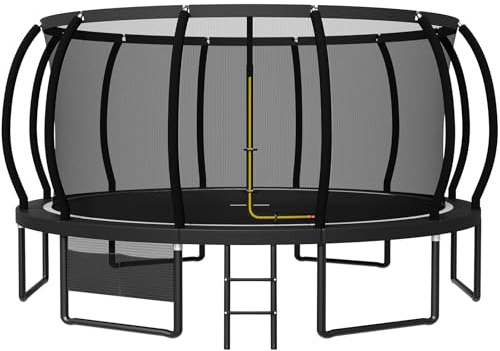 Devoko Trampolin Outdoor Ø 228/305/366/427/488 cm, GS-Zertifikat, Kindertrampolin Gartentrampolin mit Sicherheitsnetz, Rundes Riesentrampolin mit Leiter und Schuhbeutel