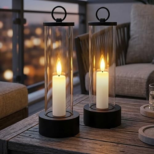 Spetebo Outdoor LED Kerze im Glas batteriebetrieben 20 x 7 cm - 2er Set | Flammen Effekt, Timer, Flackereffekt, Windlicht, Für Garten Balkon