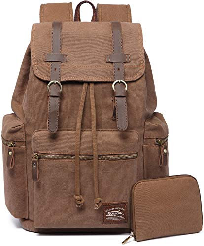KAUKKO Vintage Rucksäcke, Canvas Laptop Rucksack Damen Herren Schulrucksack Daypack Stylisch Backpack für Outdoor Wanderreise Camping mit Großer Kapazität (Khaki 702-1)