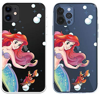 iPhone 12 Case - iPhone 12 Pro Official The Little Mermaid Ariel and Sebastian Bubbles to Protect Your Mobile Phone Flexible Silicone Apple Case with Official Disney License.