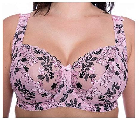 Gem Women's Full Cup Lace Embroidered Plus Size Underwired Bra (Pink-Black, 40E)