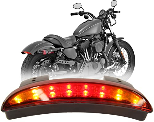JMTBNO Motorrad Rücklicht LED Hinten Fender Edge Bremslicht mit Blinker Gehackte Licht Stop Lauflicht Lampe 12V Kompatibel mit Sportster XL 883 1200 Cruiser Bobber Chopper (Rote Linse)